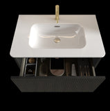 U057-Etna30W-308 Etna 30" Striped Brushed Black Oak Floating Bathroom Vanity with White Ceramic W1865P218039