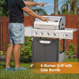 Propane Grill 4 Burner Barbecue Grill Stainless Steel Gas Grill with Side Burner for Outdoor BBQ, 92867109