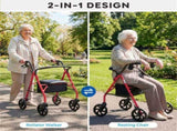 2-in-1 Rollator Walker with Seat , 8-Inch Large Wheels & Versatile Braking System, Adjustable 98657436