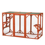 ZUN Wooden Cat House, Outdoor Cat Cage with Water-proof Asphalt Planks and Cat Perches, Orange W2181P151887