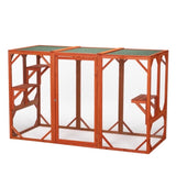 Wooden Cat House, Outdoor Cat Cage with Water-proof Asphalt Planks and Cat Perches, Orange W2181P151887