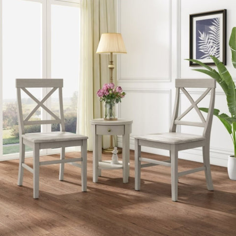 ZUN Roshan Farmhouse Acacia Wood Dining Chairs, Light Grey Wash 62888.00LGW