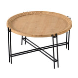 D32" x 18" Farmhouse Round Wooden Round Coffee Table with Metal Legs W2078P147520