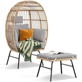 Outdoor Garden Wicker Egg And Footstool Patio Chaise, With Cushions, Outdoor Indoor Basket W2337P151815