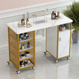 Manicure Table, Marbling Texture Nail Table with Electric Downdraft Vent,Wrist Cushion, Lockable WF315417AAK