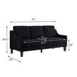 Modern 3 Person seat Sofa Couch with Scooped Armrest/Wood legs,Upholstered Velvet 3-seat Sofa with W2186P143472