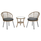 U_STYLE Outdoor Leisure Set, 2 Rattan Single Chairs with A Glass Round Table, Perfectly Suited for N711P256422E