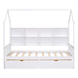 Wooden Twin Size House Bed with 2 Drawers,Kids Bed with Storage Shelf, White WF301456AAK