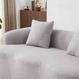 Grey Curved Loveseat Sofa with Round Armrest, Compression Couch with 2 Pillows, Cream Couch for W3612P332453