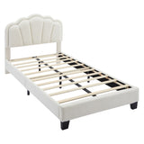 Twin Size Upholstered Flower-Shape Bed, Elegant Flowers Headboard with LED Light Strip , Sherpa N733P177307A
