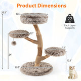 4-Level Natural Pear Wood Cat Tree - 19.5"x35.5", Jute Scratch Posts Plush Ball, Long Plush 98702501