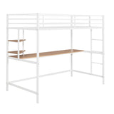 Twin Metal Loft Bed with Desk and Shelve,White 18643134