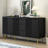 U_STYLE Modern Sideboard with Geometric Line Design, Conical Metal Legs, and Central Drawers for N711P192336B