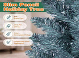 7FT Slim Pencil Artificial Christmas Tree, Frosted Gray-Green & Silver Needles, Flame Retardant PVC, 73778755