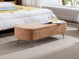 Camel Storage Ottoman Bench for End of Bed Gold Legs, Modern Camel Faux Fur Entryway Bench W117082031