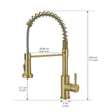 Kitchen Faucet with Pull Down Sprayer Brushed Gold Stainless Steel Single Handle Pull Out Spring W1932P224874