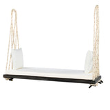 TOPMAX Patio Wooden Swing Chair, Hanging Porch Swing Bench with Cushion&Pillows, 10.8Ft Hemp Ropes N717P210136D