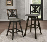 Pub Height Chairs Set of 2, Distressed Gray and Black 360-degree Swivel Chair Solid Rubberwood B011P194913