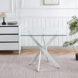 Dining Table with cross metal leg and tempered glass,Modern Space Saving Kitchen Table for Living W234P311858