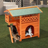 ZUN 2-Story Wooden Feral Cat House Outdoor Indoor Kitty Houses with Door & Stairs & Weatherproof Roof, 60939221