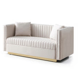 Contemporary Vertical Channel Tufted Velvet Sofa Loveseat Modern Upholstered 2 Seater Couch for W1117P147302