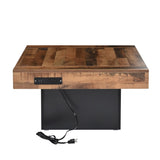 ZUN ON-TREND 31.4'' x 31.4'' Farmhouse Coffee Table with 2 USB Ports and Outlets, Brown Spliced Wood N721P189320B