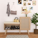 2-in-1 Shoe Storage Bench, Natural Rattan Shoe Cabinet with 2 Adjustable Shelves and Removable Seat W808P212813