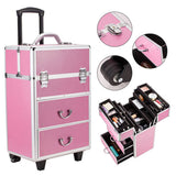 4 Tier Lockable Cosmetic Makeup Train Case with Extendable Trays Pink 80010757