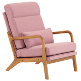 High Back Solid Wood Armrest Backrest Iron Frame Linen Indoor Leisure Chair Pink 73053534