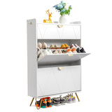 V-shaped carved door panel 2 drawers with top flip drawer shoe cabinet particle board 80*24*120cm 82639477