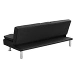 ZUN Sofa Bed with Armrest two holders WOOD FRAME, STAINLESS LEG, FUTON BLACK PVC W311124707