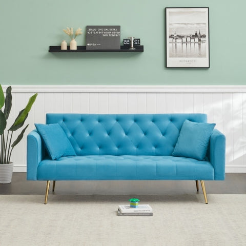 ZUN 71 inch convertible love seat sofa, American retro, light blue velvet, suitable for small living W1658P191740