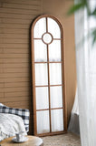 ZUN 24x79" Half-Round Elongated Mirror with Decorative Window Look Classic Architecture Style Solid Fir W2078126755