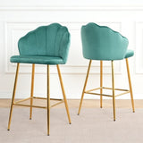 Shell shape green velvet bar chair, gold-plated metal chair legs, suitable for coffee shop, bar, W210P224254
