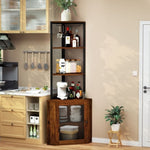 ZUN Corner Shelf with Doors, 65" Corner Cabinet & Wine Glass Rack, 6 Tier Bookshelf Display, 09047996