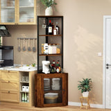 ZUN Corner Shelf with Doors, 65" Corner Cabinet & Wine Glass Rack, 6 Tier Bookshelf Display, 09047996