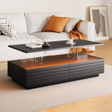 Modern Black Rectangular LED Lights Coffee Table with 2 drawers in 47.2" N735P250962B