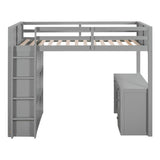 ZUN Twin Size Loft Bed with Ladder, Shelves, and Desk, Gray 83068138