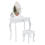 ZUN Kids Vanity Table and Chair Set, Girls Vanity with Mirror & Stool, Cute Unicorn Design, Pretend Play 87535947