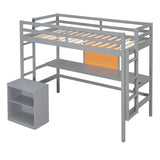 ZUN Twin size Loft Bed with Desk and Writing Board, Wooden Loft Bed with Desk & 2 Drawers Cabinet- Gray 08694176