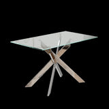 Modern minimalist tempered glass coffee table metal leg rectangular dining table transparent glass W1727P206493