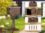 Cast Aluminum Mailbox with Post, Heavy Duty Postal Box with 2 Keys, Baffle Door, Expansion Bolts, 34328138