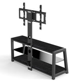 Wooden Storage TV Stand Black Tempered Glass Height Adjustable Universal Swivel Entertainment Center W241P300328