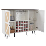 ZUN White Faux Rattan Barn Door Wine Cabinet with Wine Rack and Wine Glass Rack, Double Door Design with W2702P183969