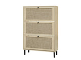 Rattan 3 Door Shoe Rack, Freestanding Modern Shoe Storage Cabinet, for Entryway 93242944