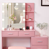 Pink particleboard with textured melamine finish, 5-drawer, 2-tier sliding door mirror cabinet, 55166870