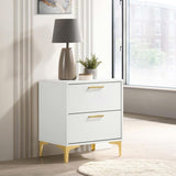 White and Gold 2-Drawer Rectangular Nightstand B062P145600