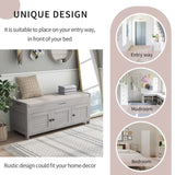 ZUN Storage Bench with 3 Shutter-shaped Doors, Shoe Bench with Removable Cushion and Hidden Storage 71735742