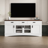 Modern White TV Console, 67" Width TV Stand, Glass Doors & Storage Drawers, Adjustable Shelves N779P296233W