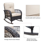 ZUN 3 Piece Wicker Patio Rocker Sets, Rattan Rocking Furniture Set with Glass Table Dark Brown 93714084